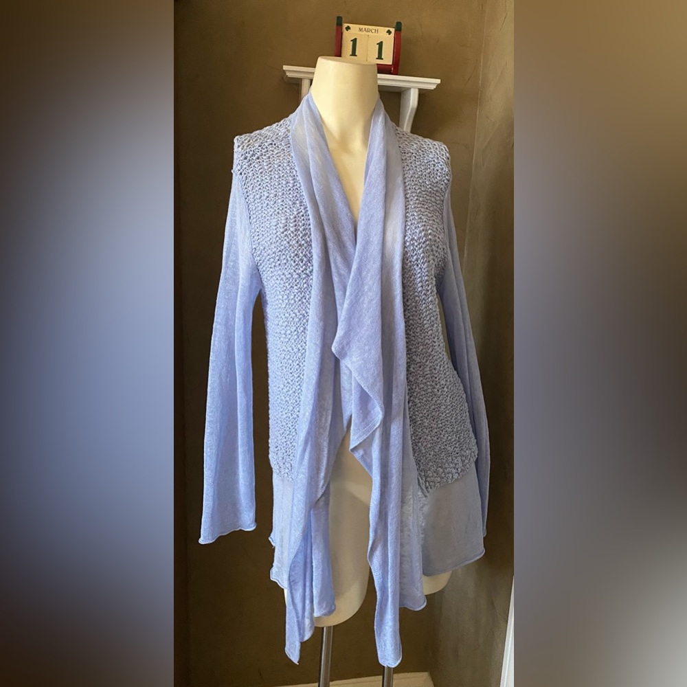 Chico's Size 1 Flap Front Kyanite Blue Tweed Cathleen Cardigan Sweater Women’s